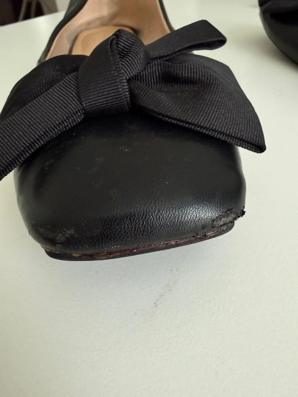 C.Paravano Black Bowknot Soft Leather Square Toe Flats Size 40